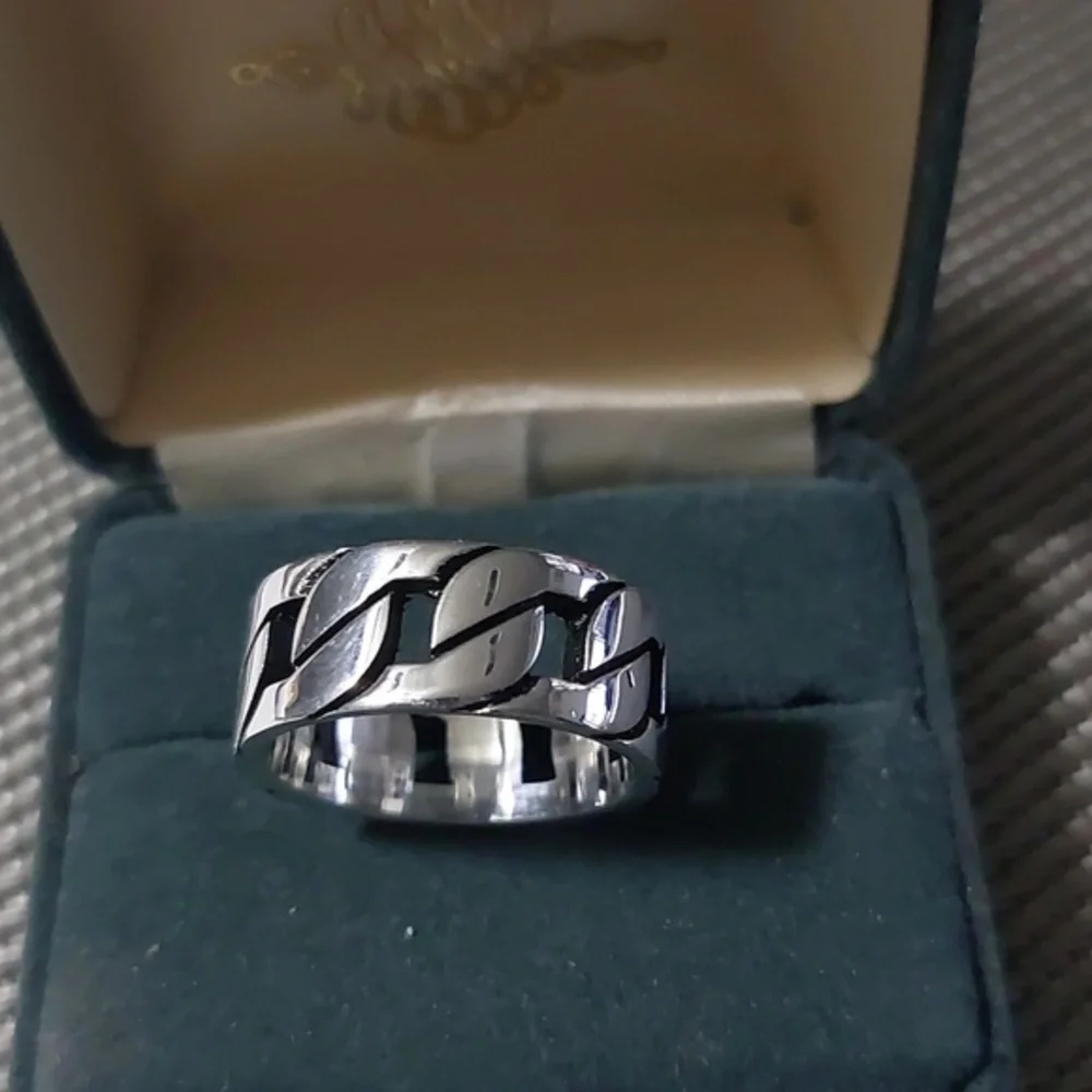 Sterling Silver Polished Cuban Link Band Ring Sz9